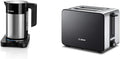 Bosch TWK7203 Wasserkocher, 1,7L, 7 Temperaturen, Abschaltautomatik, 2200W, schwarz & TAT7203 Toaster, Auftau- und Aufknusperfunktion, 1050W, Edelstahl/schwarz
